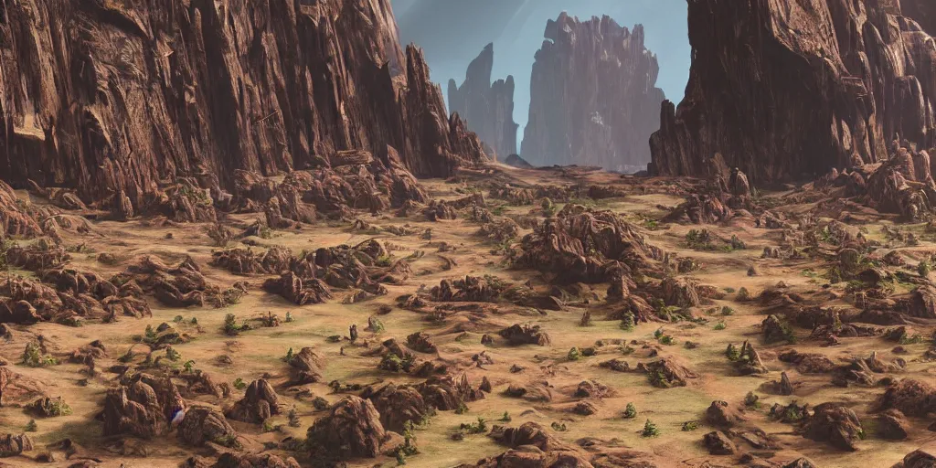 Prompt: flat surface, sci-fi rocky terrain environment in the style of a miniature movie sets and 1980s matte paintings by Lucasfilm ultra realistic, 4K, movie still, UHD, sharp, detailed, cinematic, render, star wars, star trek, 1970s