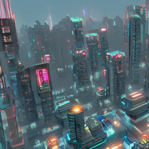 Image similar to large cyberpunk city, side view