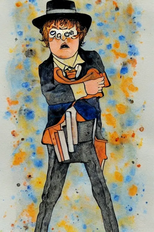 Image similar to a clockwork orange, children's book, melancholy, watercolor, illustrated