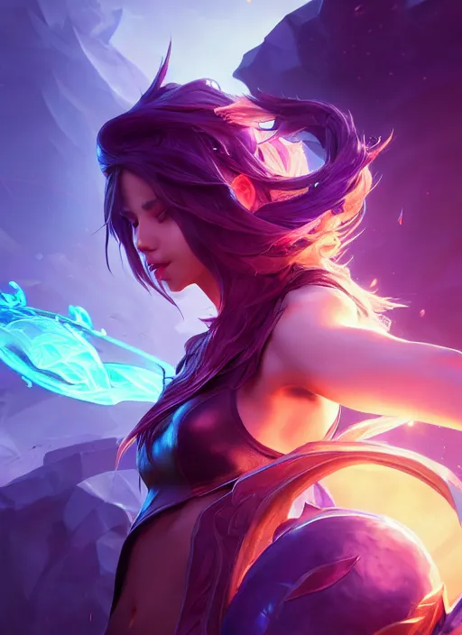 Image similar to v, league of legends splash art, path traced, octane render, highly detailed, high quality, enigmatic lighting, digital painting, hd, alena aenami, lilia alvarado, shinji aramaki, karol bak, alphonse mucha, tom bagshaw, colin searle, artstation, hyperrealism, ray tracing, unreal engine 5