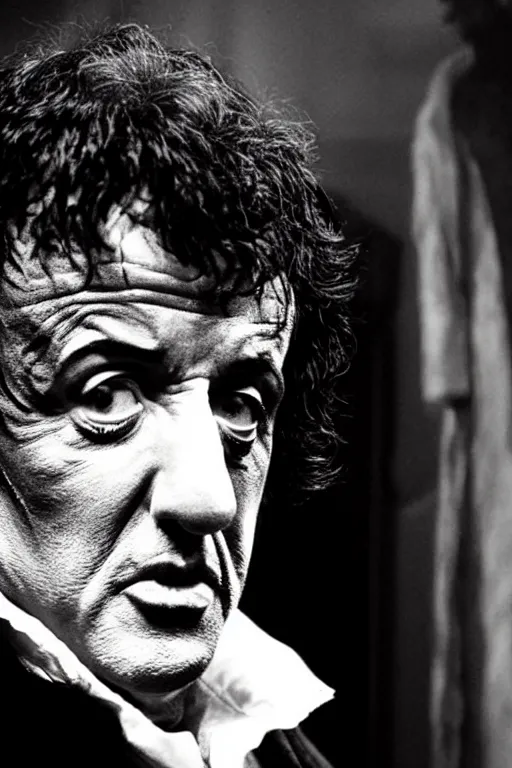 Image similar to sylvester stallone as edgar allen poe, cinematic, dramatic, mood lighting