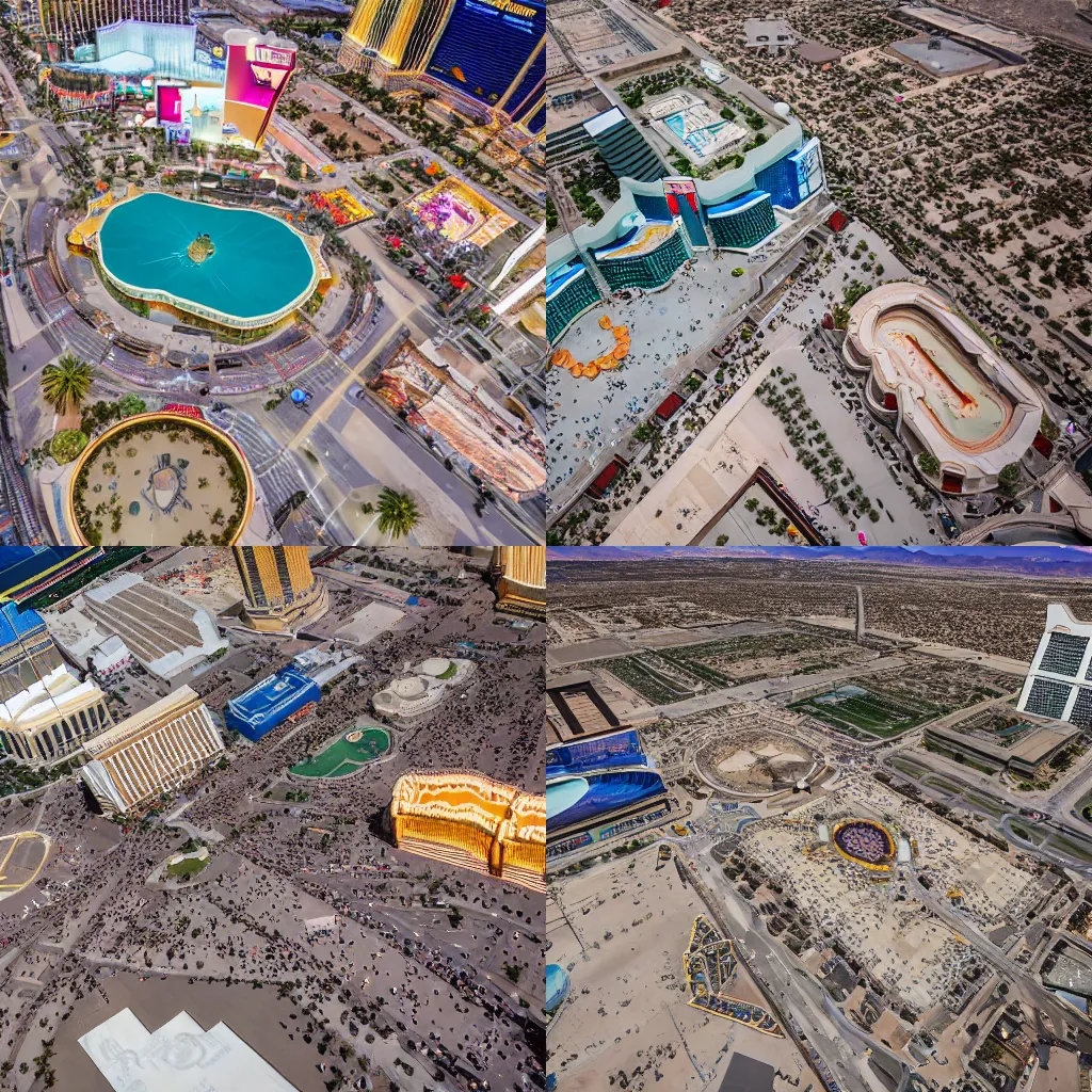 Prompt: worlds largest poop in the middle of Las Vegas strip, aerial view, high resolution photo