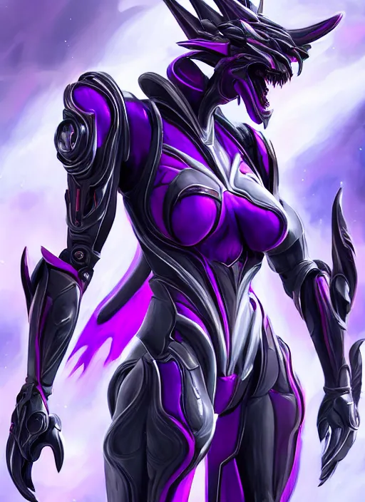 Image similar to cinematic full body, cosmic sized beautiful stunning giant robot mechan hot female dragon goddess, sharp sleek cyborg dragon head, sharp metal ears, smooth purple eyes, smooth fuschia skin, smooth silver armor, nebula, epic proportions, epic scale, macro furry, furry art, dragon art, goddess art, giantess art, warframe, warframe fanart, furaffinity, octane