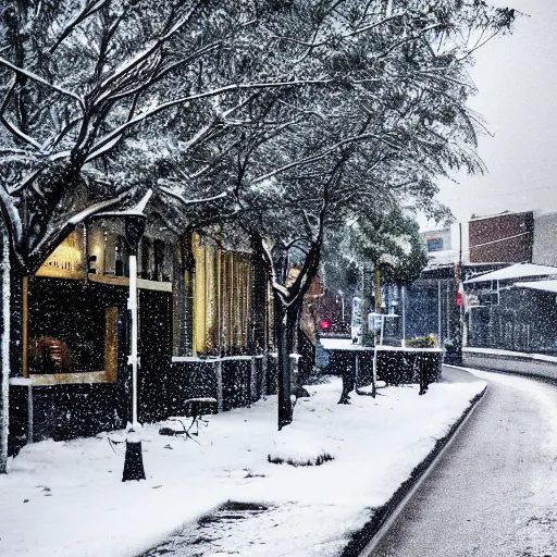 Image similar to snow falling, australia, nsw, inner west suburb, main street, winter