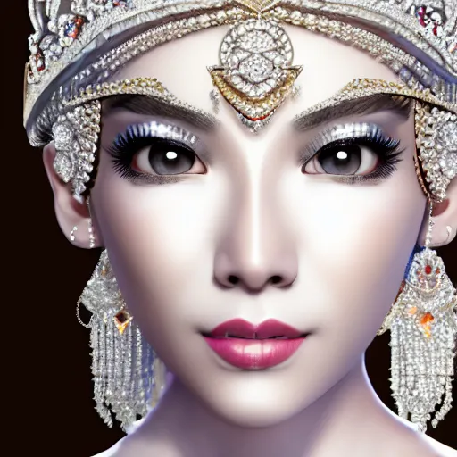 Image similar to portrait of wonderful asian princess of white diamond with fair skin, ornate with white diamonds, 8 k, gorgeous, intricate, hyper detailed, glowing white accent lighting, dramatic lighting, octane render