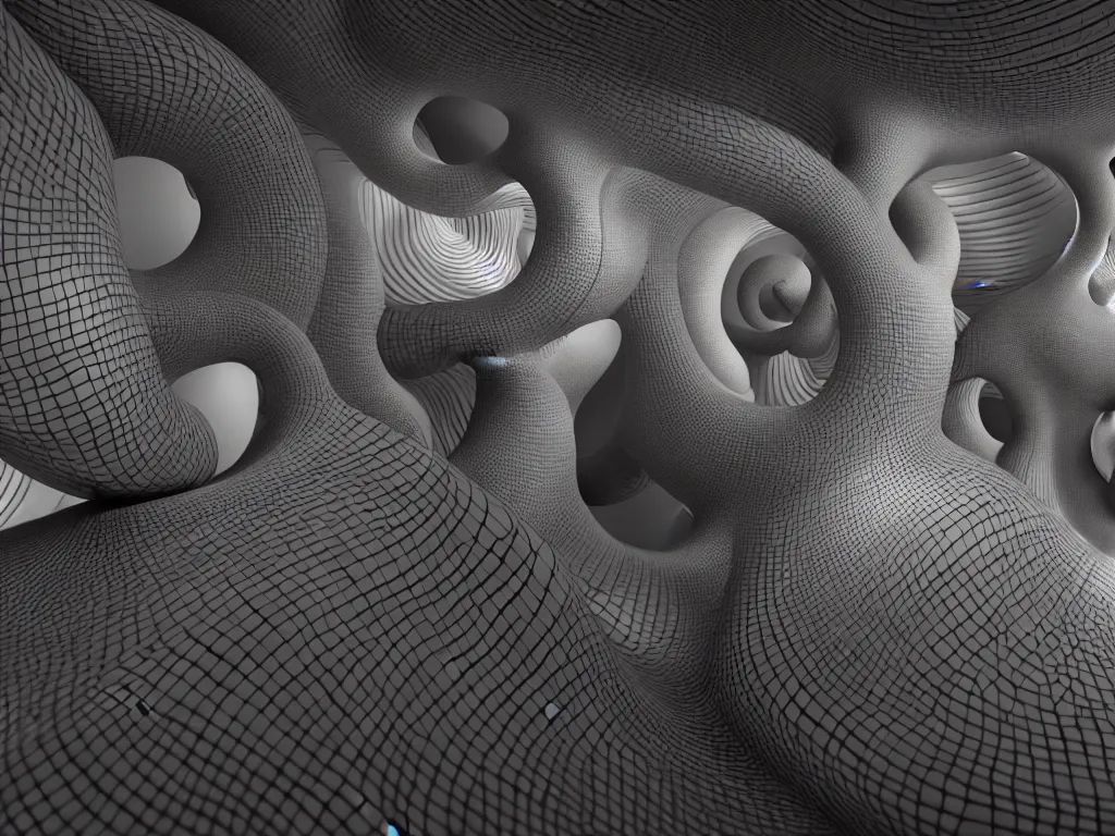 Image similar to platonic forms, neo surrealism, art by ernst haeckel and daniel martin diaz and mc escher, 8 k, unreal engine render, octane render