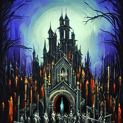 Image similar to metal band performing live on stage, gothic style with lights and large sound speakers, by Megan Duncanson and Raphael Lacoste, detailed 3d gothic oil painting