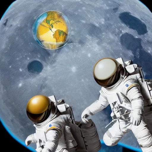 Prompt: create a illustration of group of astronaut seeing earth from the moon