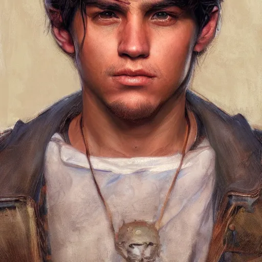 Image similar to the latin boy as a realistic heroic character, portrait art by donato giancola and greg rutkowski, realistic face, digital art, trending on artstation, 4 k resolution