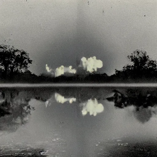 Image similar to dark photo of a nuclear explosion in the louisiana swamps, pictorialism