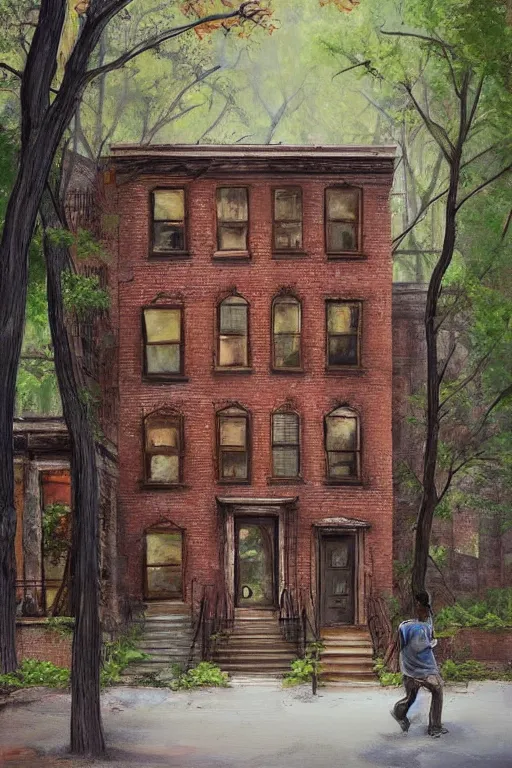 Prompt: (((((a ramshackle manhattan brick brownstone deep in the forest))))) by Jeremy Fenske!!!!!!!!!!!!!!!!!!!!!!!!!!!