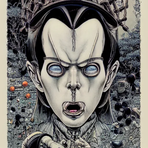 Prompt: portrait of crazy pinocchio, symmetrical, by yoichi hatakenaka, masamune shirow, josan gonzales and dan mumford, ayami kojima, takato yamamoto, barclay shaw, karol bak, yukito kishiro