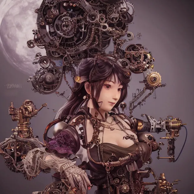 Image similar to the portrait of true neutral semi - colorful female steampunk cyborg mechanist as absurdly beautiful, gorgeous, elegant, young gravure idol, an ultrafine hyperdetailed illustration by kim jung gi, irakli nadar, intricate linework, bright colors, octopath traveler, final fantasy, unreal engine 5 highly rendered, global illumination, radiant light, detailed and intricate environment