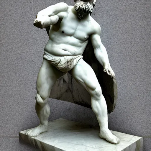 Prompt: Marble sculpure of Wario by Michelangelo, award winning historical statue, 8k ultra HD photo, super realistic statue
