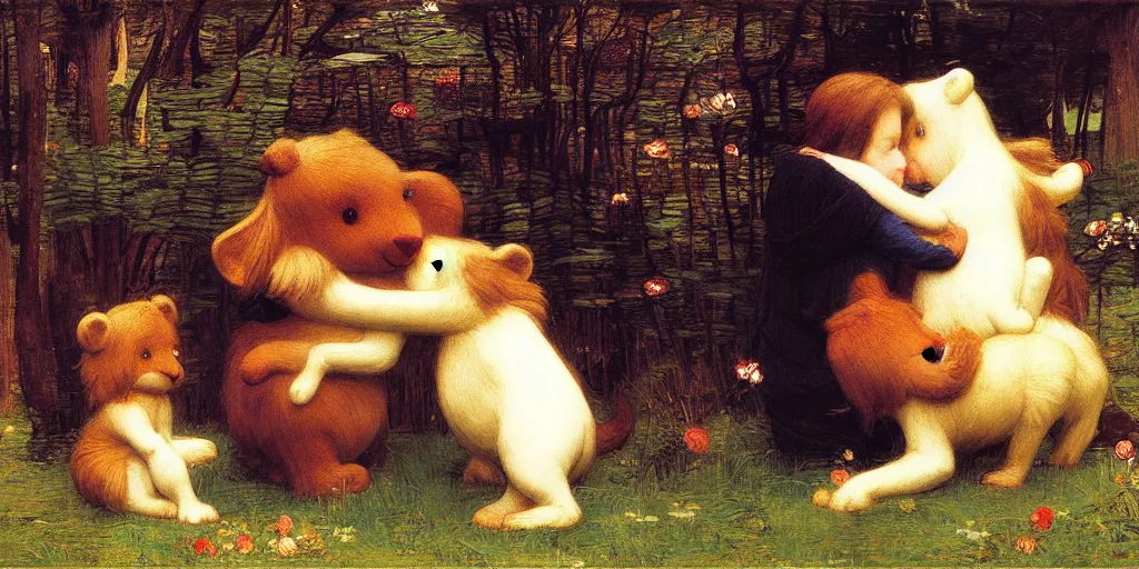 Prompt: 3 d precious moments plush animal, night, master painter and art style of john william waterhouse and caspar david friedrich and philipp otto runge