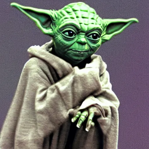 Image similar to yoda dressed as a rapper in the inner city