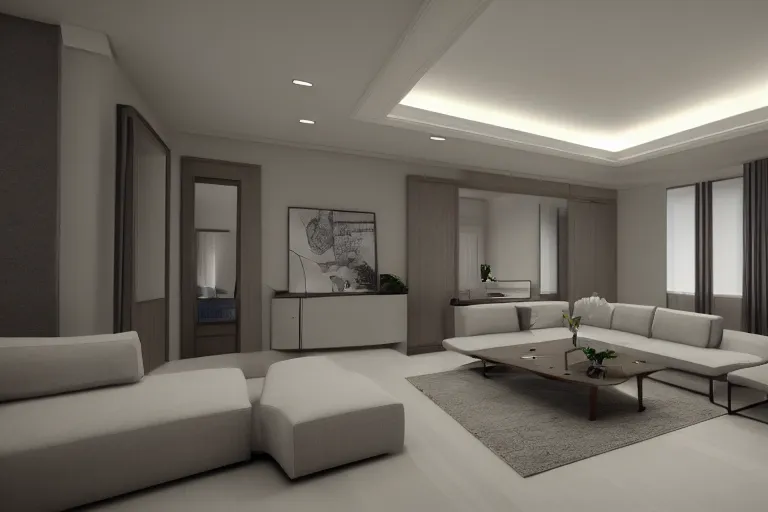 Image similar to a livingroom designed by Calatrava, interior design, realist, render, 8k