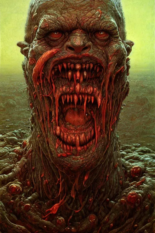 Prompt: brutal scary terrifying ugly monstrous barbarian goblin horror portrait by beksinski and jean delville, slimy pus oozing, unreal engine 5, photorealism, hd quality, 8 k resolution, cinema 4 d,