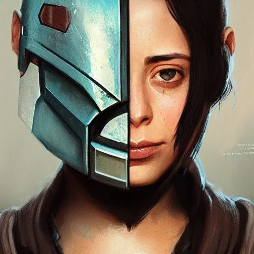 Image similar to portrait of a woman by greg rutkowski, rosa salazar as a young mandalorian bounty hunter from star wars expanded universe, highly detailed portrait, digital painting, artstation, concept art, smooth, sharp foccus ilustration, artstation hq