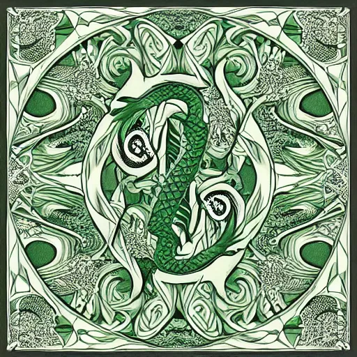 Image similar to green dragon surrounded by rose pattern, by mc escher, intricate, elegant