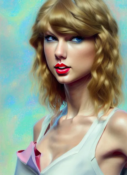 Image similar to 3 / 4 view of a portrait of taylor swift, evangelion, au naturel, hyper detailed, digital art, trending in artstation, cinematic lighting, studio quality, smooth render, frostbite 3 engine rendered, art style by klimt and nixeu and ian sprigger and wlop and krenz cushart