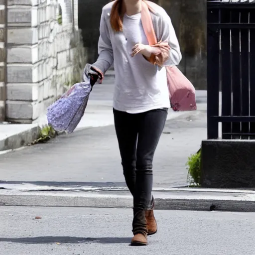 Prompt: emma watson while is throwing out in the street