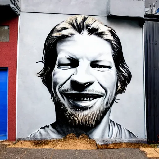 Image similar to Street-art painting of Aphex Twin in style of Banksy, photorealism