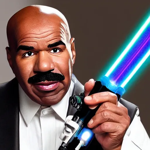 Prompt: steve harvey holding lightsaber, detailed, clean, realistic