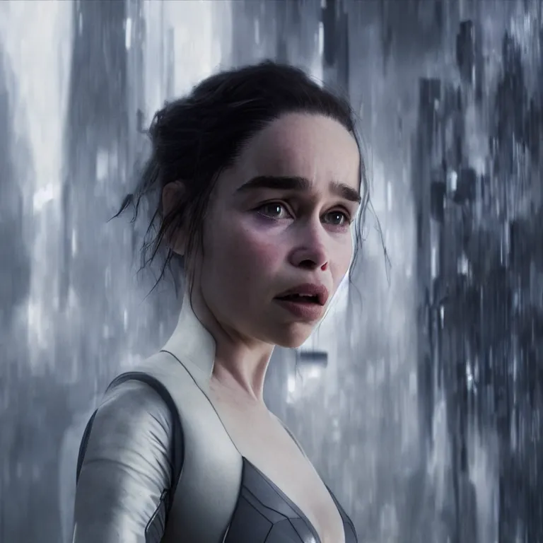 Prompt: scifi emilia clarke looks like ghost in the shell, extremely high detail, photorealism, sony a 7 r