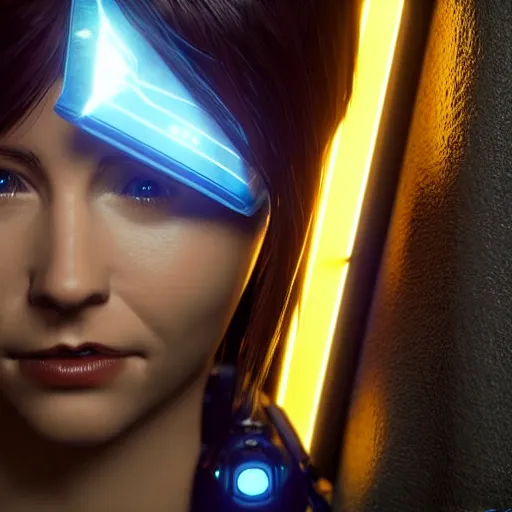 Image similar to cortana from halo, highly detailed, photorealistic portrait, bright studio setting, studio lighting, crisp quality and light reflections, unreal engine 5 quality render