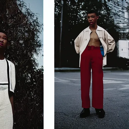 Image similar to realistic photoshooting for a new raf simons lookbook, color film photography, photo of a woman, photo in style of tyler mitchell, 3 5 mm, featured on itsnicethat