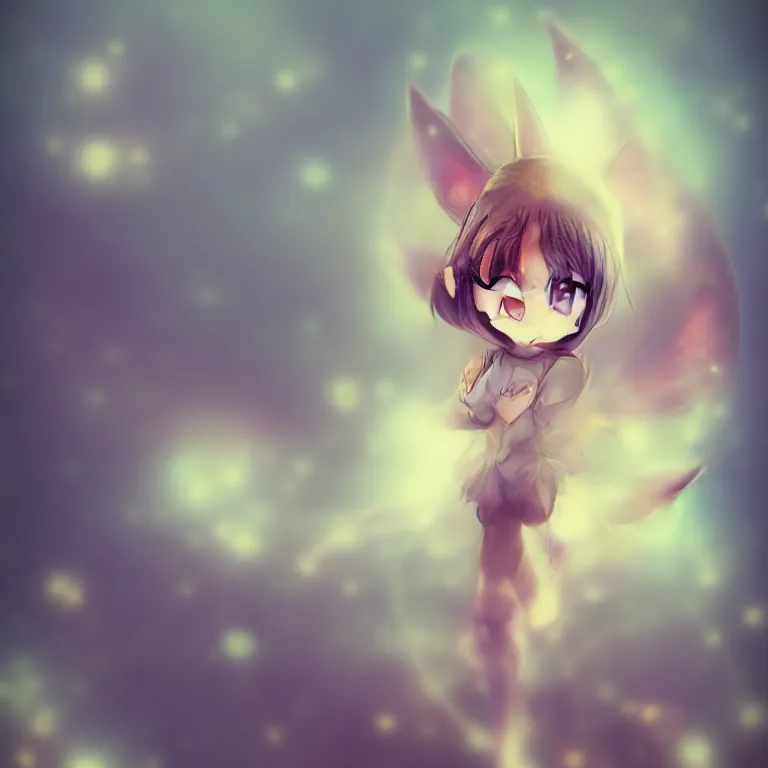 Image similar to cute, full body, female, anime style, a cat girl with fairy wings, large eyes, beautiful lighting, sharp focus, simple background, creative, heart effects, filters applied, illustration