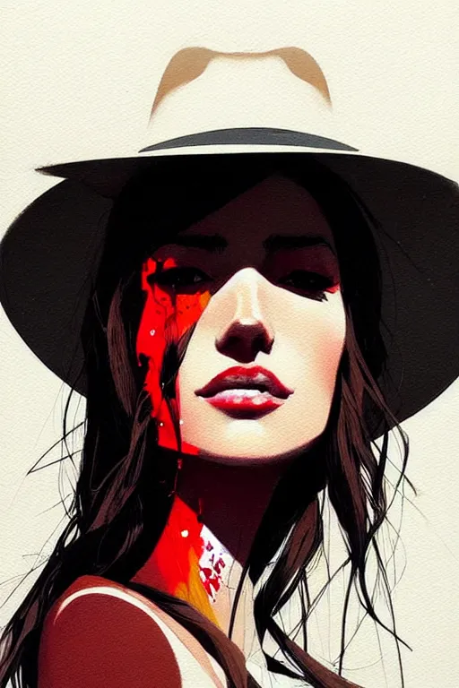 Prompt: a ultradetailed beautiful painting of a stylish woman wearing a cowboy hat and smirking by conrad roset, greg rutkowski and makoto shinkai trending on artstation