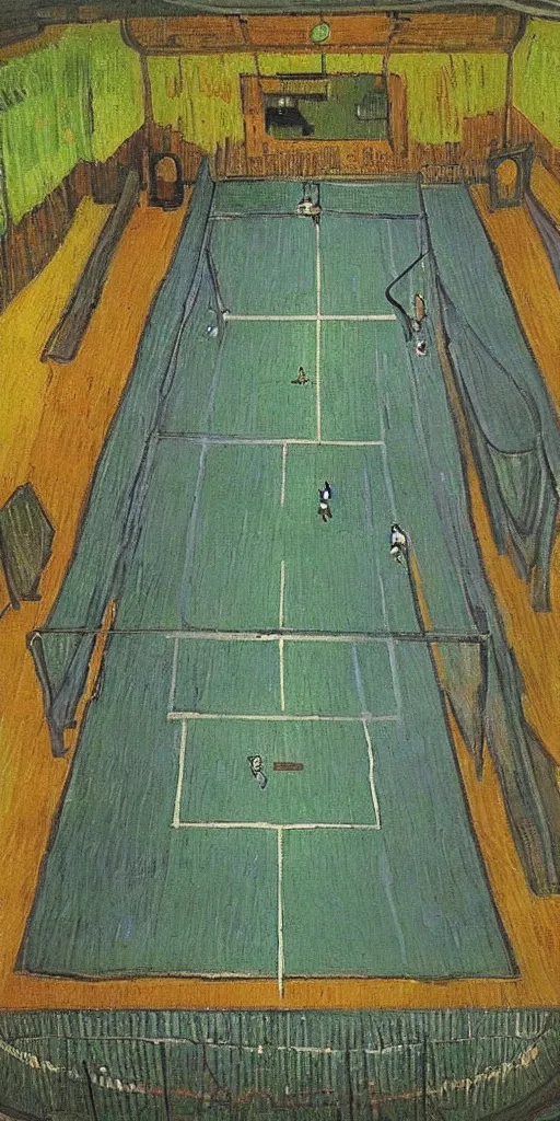 Image similar to tennis court in spaceship, van gogh's art