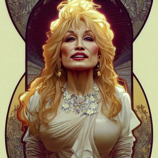 Image similar to beautiful lifelike award winning pencil illustration of dolly parton trending on art station artgerm greg rutkowski alphonse mucha cinematic atmospheric