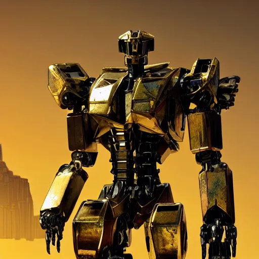 Image similar to a shiny ornate boxing humanoid mecha in ruin city, victory, bright, by war robots, real steel ( 2 0 1 1 ), westworld and eve venture and pacific rim and machine warrior 5, cryengine, frostbite 3 engine, scarlet and yellow scheme, sharp focus, 8 k, high definition, insanely detailed, soft lighting, smooth face