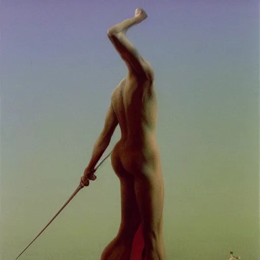 Image similar to fencer by Zdzisław Beksiński, oil on canvas