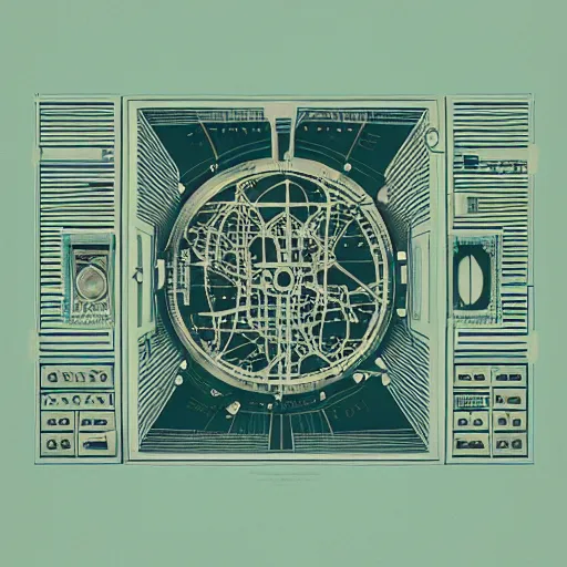 Prompt: photograph of a pastel screen print of a world locked in a mechanical box. Printed on thick paper of album artwork for the band TOOL designed by Ash Thorp.