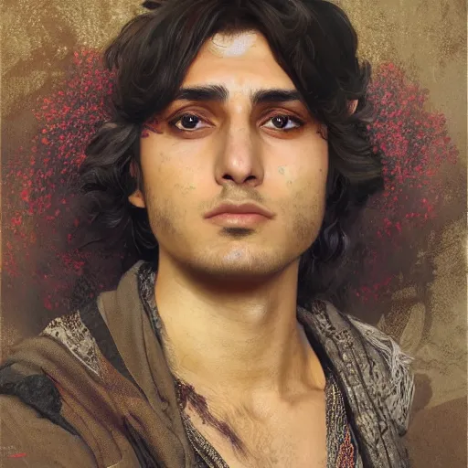 Image similar to portrait of kurdish singer adnan karim, highly detailed, digital painting, artstation, concept art, sharp focus, illustration, art by art germ and greg rutkowski and alphonse mucha