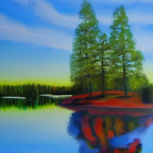 Prompt: finland, landscape painted by bob ross