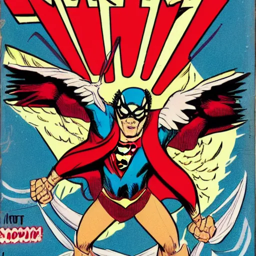 Image similar to comic book cover about superhero called'eagle man ', superhero with eagle mask and wings logo, issues 1, make like a real comic cover