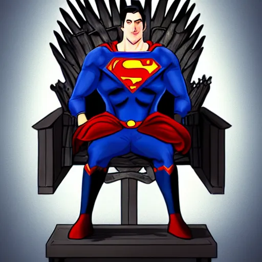 Image similar to superman sitting on the iron throne. artstation