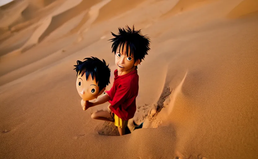 Image similar to a luffy in sand dunes, photography