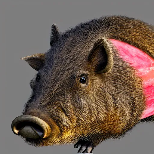Image similar to Photorealistic boar that's textured and colored like a watermelon, Hyperdetailed, 108 megapixels, artstation concept art