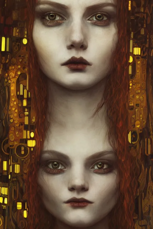 Image similar to portrait of beautiful young gothic maiden, cyberpunk, highly detailed, artstation, illustration, art by Gustav Klimt