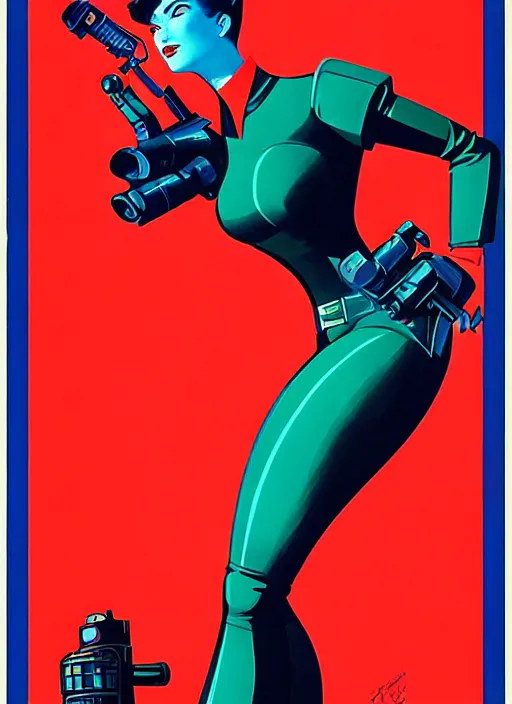 Prompt: soviet propaganda poster. beautiful cyberpunk hitwoman 😍. portrait by jean giraud and anton otto fischer and john philip falter and will eisner and gil elvgren and pixar. realistic proportions. character art. science fiction d & d. tf 2, overwatch, rb 6 s, cyberpunk 2 0 7 7, blade runner 2 0 4 9.