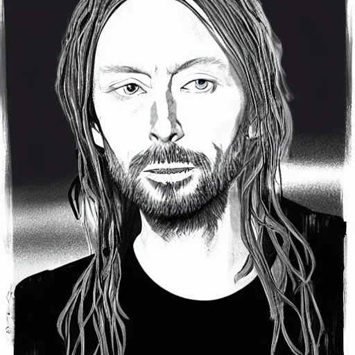 Image similar to thom yorke, pretty face, more details, in style by evangelion,