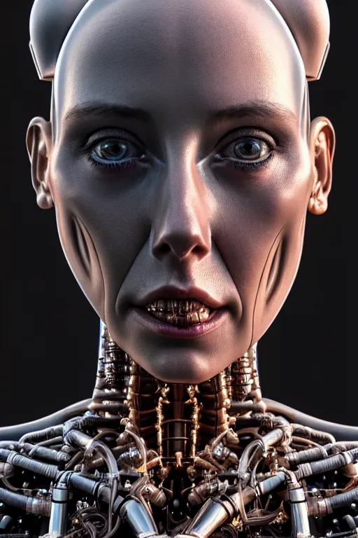 Image similar to hyperrealistic close-up rococo cyborg mechanical woman! highly detailed concept art eric zener elson peter cinematic hard lighting high angle hd 8k sharp shallow depth of field, inspired by David Paul Cronenberg and Zdzisław Beksiński