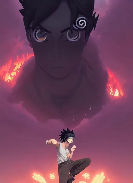 Image similar to highly detailed black hamburger eating naruto uzumaki with black hair, art by greg rutkowski, loish, rhads, ferdinand knab, makoto shinkai and lois van baarle, ilya kuvshinov, rossdraws, tom bagshaw, global illumination, radiant light, detailed and intricate environment