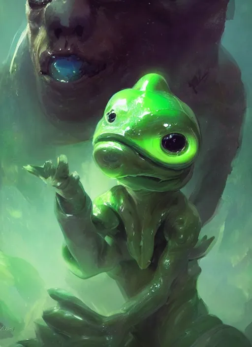 Prompt: portrait of my ethereal waifu cute innocent green slimy alien creature with adorable uwu eyes painted by greg rutkowski, wlop,,
